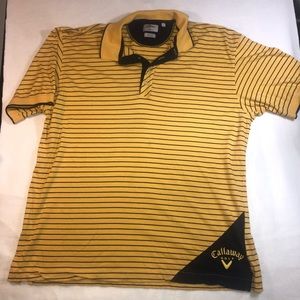 CALLAWAY Golf Sport Men's Yellow/blue Striped Short Sleeve Polo Shirt Size XL